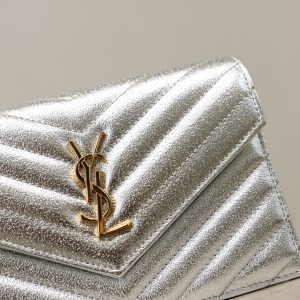 YSL Cassandre Matelassé Envelope Bag Sliver Metalic Leather