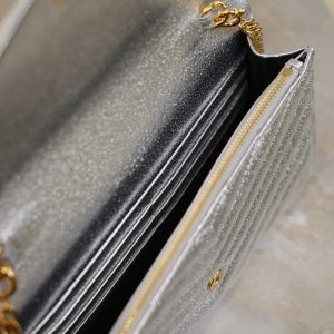 YSL Cassandre Matelassé Envelope Bag Sliver Metalic Leather