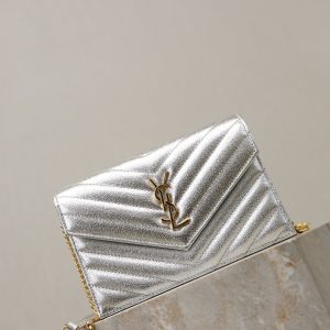 YSL Cassandre Matelassé Envelope Bag Sliver Metalic Leather
