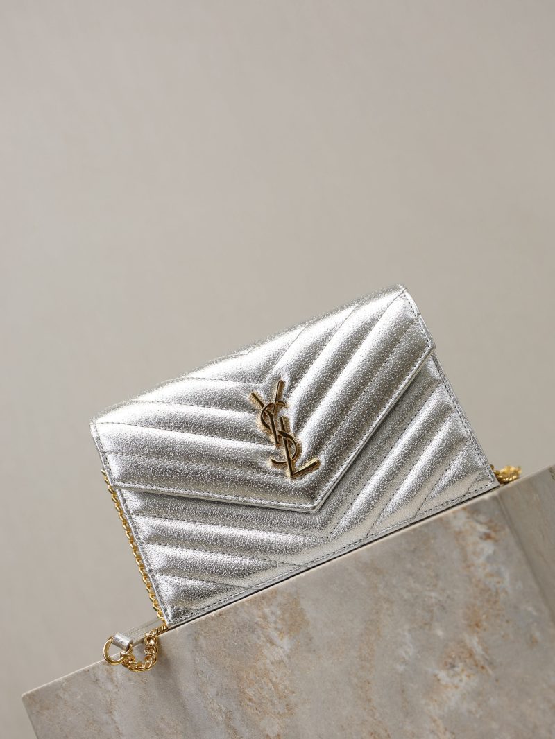 YSL Cassandre Matelassé Envelope Bag Sliver Metalic Leather