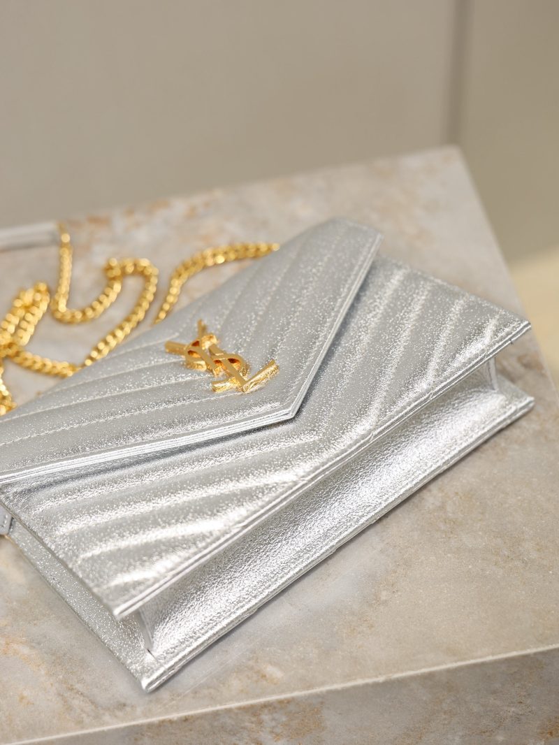 YSL Cassandre Matelassé Envelope Bag Sliver Metalic Leather
