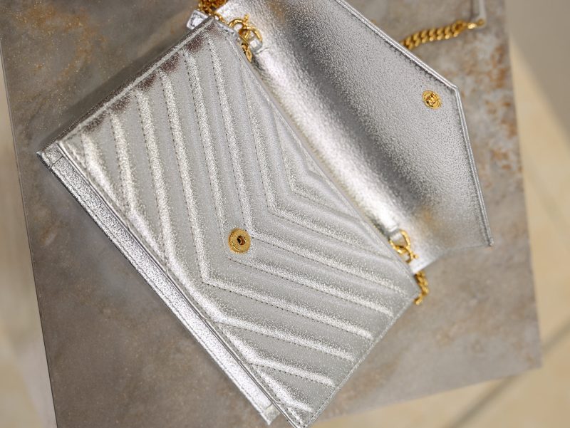 YSL Cassandre Matelassé Envelope Bag Sliver Metalic Leather