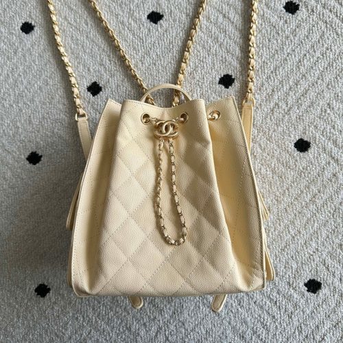 Chanel 2025 Backpack 23cm Light Yellow Grained Calfskin 318276