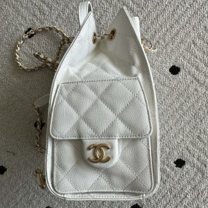 Chanel 2025 Backpack 23cm White Grained Calfskin 318277