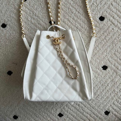 Chanel 2025 Backpack 23cm White Grained Calfskin 318277