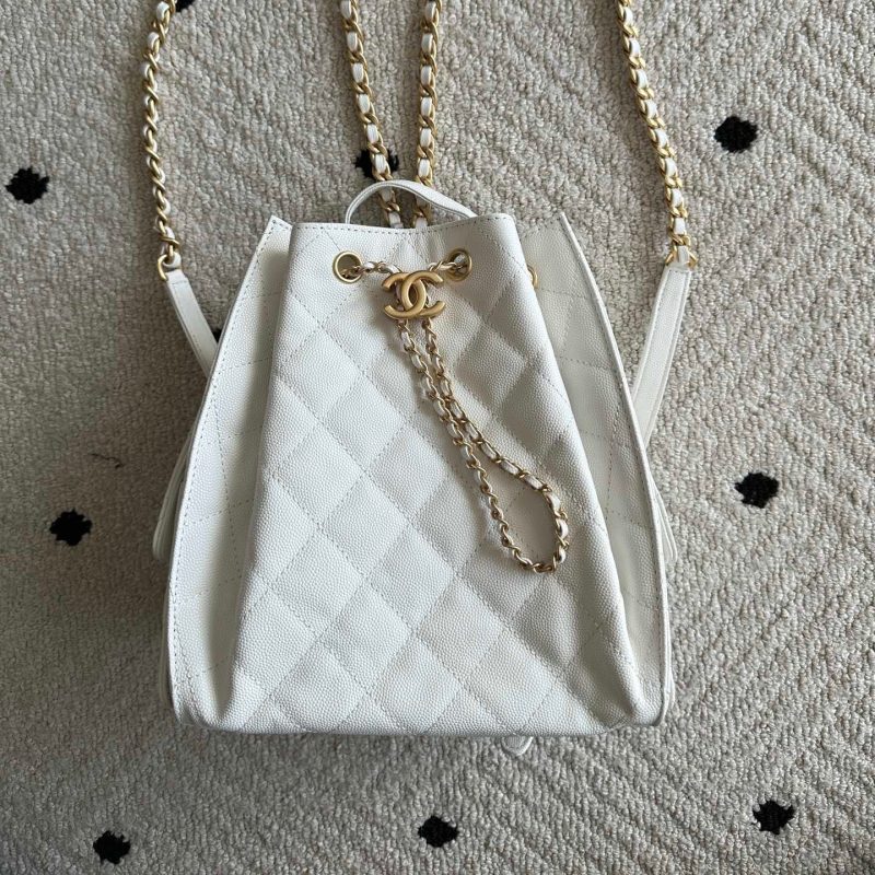 Chanel 2025 Backpack 23cm White Grained Calfskin 318277