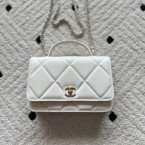 Chanel 2025 Trendy CC Wallet on Chain 19cm Bag White Caviar Leather 320292