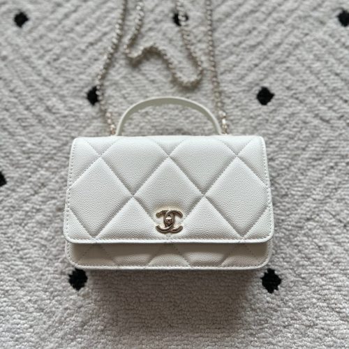 Chanel 2025 Trendy CC Wallet on Chain 19cm Bag White Caviar Leather 320292