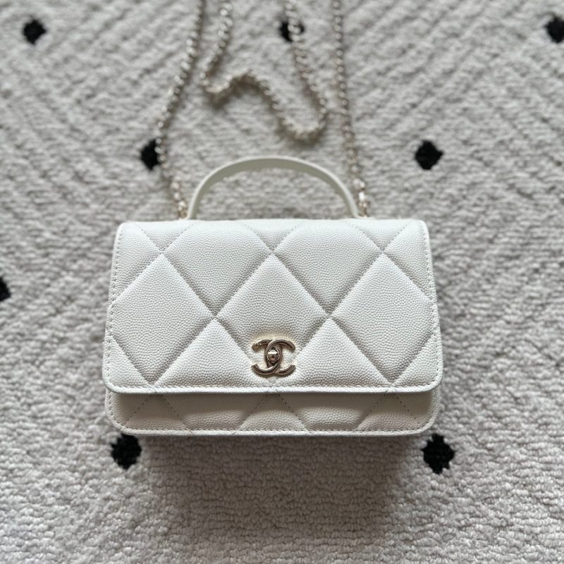 Chanel 2025 Trendy CC Wallet on Chain 19cm Bag White Caviar Leather 320292