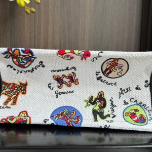 Small CD Book Tote 26.5cm White Multicolor Dragon Zodiac Embroidery
