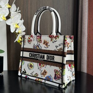 Small CD Book Tote 26.5cm White Multicolor Dragon Zodiac Embroidery