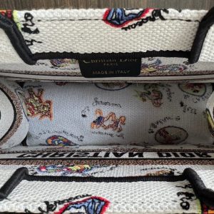 Small CD Book Tote 26.5cm White Multicolor Dragon Zodiac Embroidery