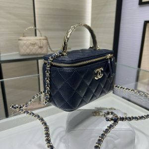 CC 25S Small Vanity 17cm Dark Blue Grained Calfskin Light Gold Hardware