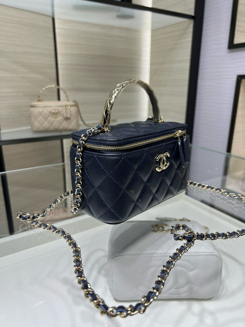 CC 25S Small Vanity 17cm Dark Blue Grained Calfskin Light Gold Hardware