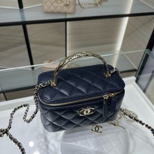 CC 25S Small Vanity 17cm Dark Blue Grained Calfskin Light Gold Hardware