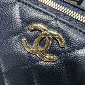 CC 25S Small Vanity 17cm Dark Blue Grained Calfskin Light Gold Hardware