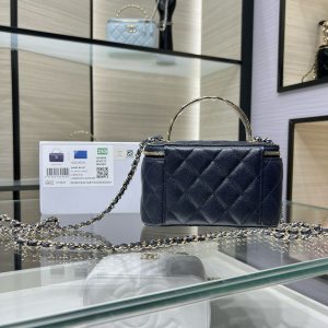 CC 25S Small Vanity 17cm Dark Blue Grained Calfskin Light Gold Hardware