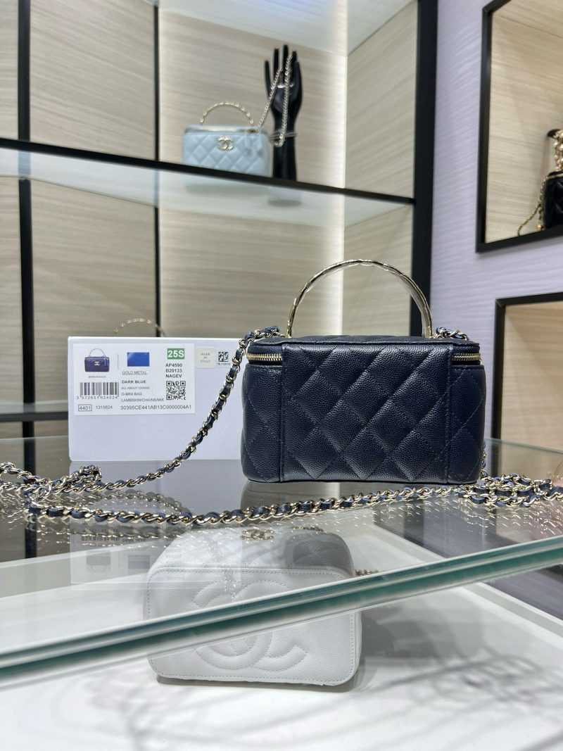 CC 25S Small Vanity 17cm Dark Blue Grained Calfskin Light Gold Hardware