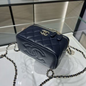 CC 25S Small Vanity 17cm Dark Blue Grained Calfskin Light Gold Hardware