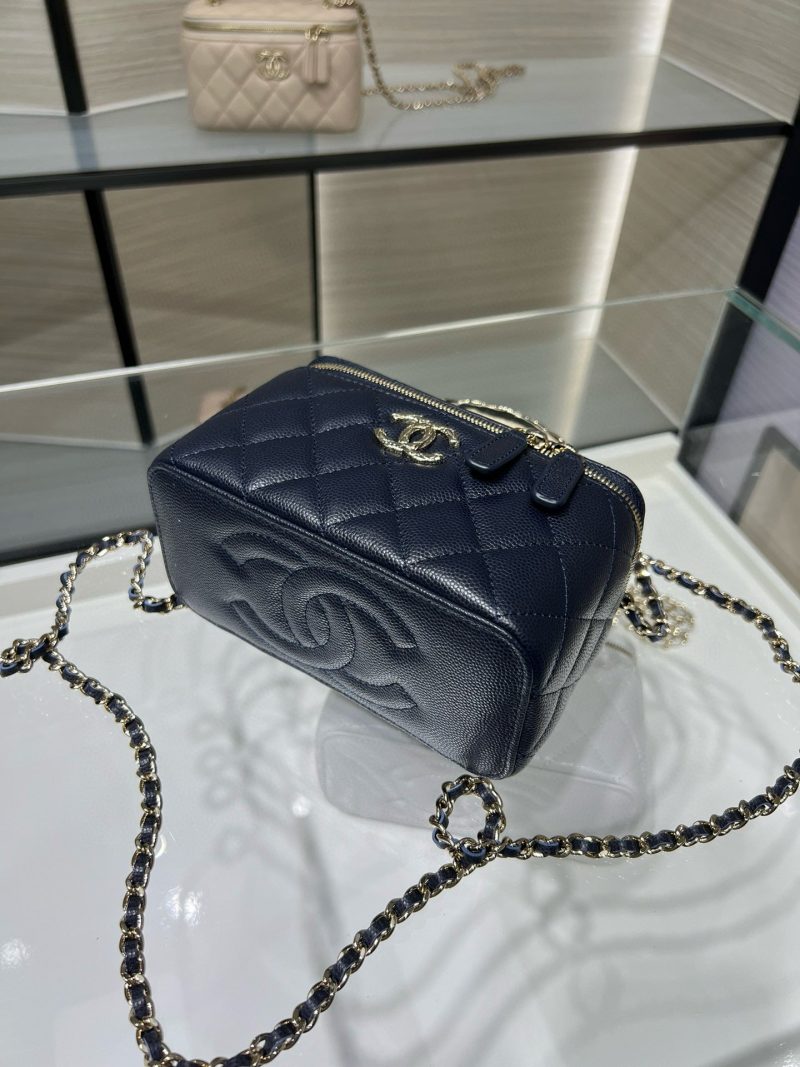 CC 25S Small Vanity 17cm Dark Blue Grained Calfskin Light Gold Hardware