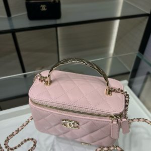 CC 25S Small Vanity 17cm Pink Grained Calfskin Light Gold Hardware