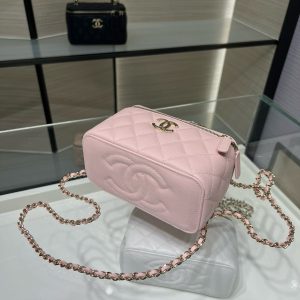 CC 25S Small Vanity 17cm Pink Grained Calfskin Light Gold Hardware