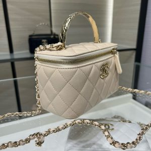 CC 25S Small Vanity 17cm Beige Grained Calfskin Light Gold Hardware