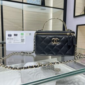 CC 25S Small Vanity 17cm Black Grained Calfskin Light Gold Hardware