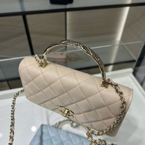 cc 25S Woc Top Handle 19cm Beige Grained Calfskin Light Gold Hardware