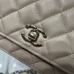 cc 25S Woc Top Handle 19cm Beige Grained Calfskin Light Gold Hardware