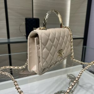 cc 25S Woc Top Handle 19cm Beige Grained Calfskin Light Gold Hardware