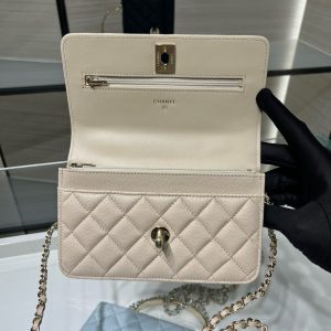 cc 25S Woc Top Handle 19cm Beige Grained Calfskin Light Gold Hardware