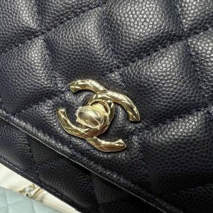 cc 25S Woc Top Handle 19cm Dark Blue Grained Calfskin Light Gold Hardware