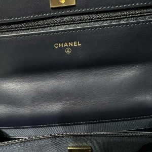 cc 25S Woc Top Handle 19cm Dark Blue Grained Calfskin Light Gold Hardware