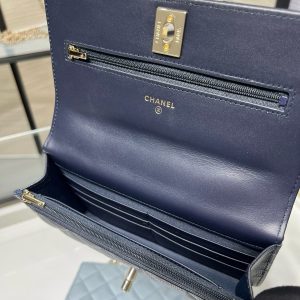 cc 25S Woc Top Handle 19cm Dark Blue Grained Calfskin Light Gold Hardware