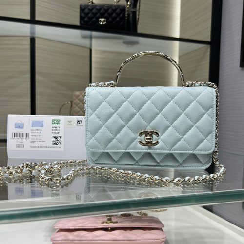 cc 25S Woc Top Handle 19cm Cloud Blue Grained Calfskin Light Gold Hardware