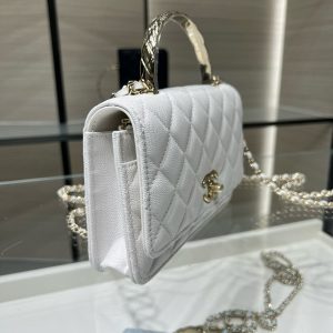 cc 25S Woc Top Handle 19cm White Grained Calfskin Light Gold Hardware