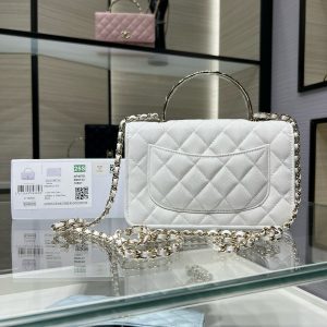 cc 25S Woc Top Handle 19cm White Grained Calfskin Light Gold Hardware