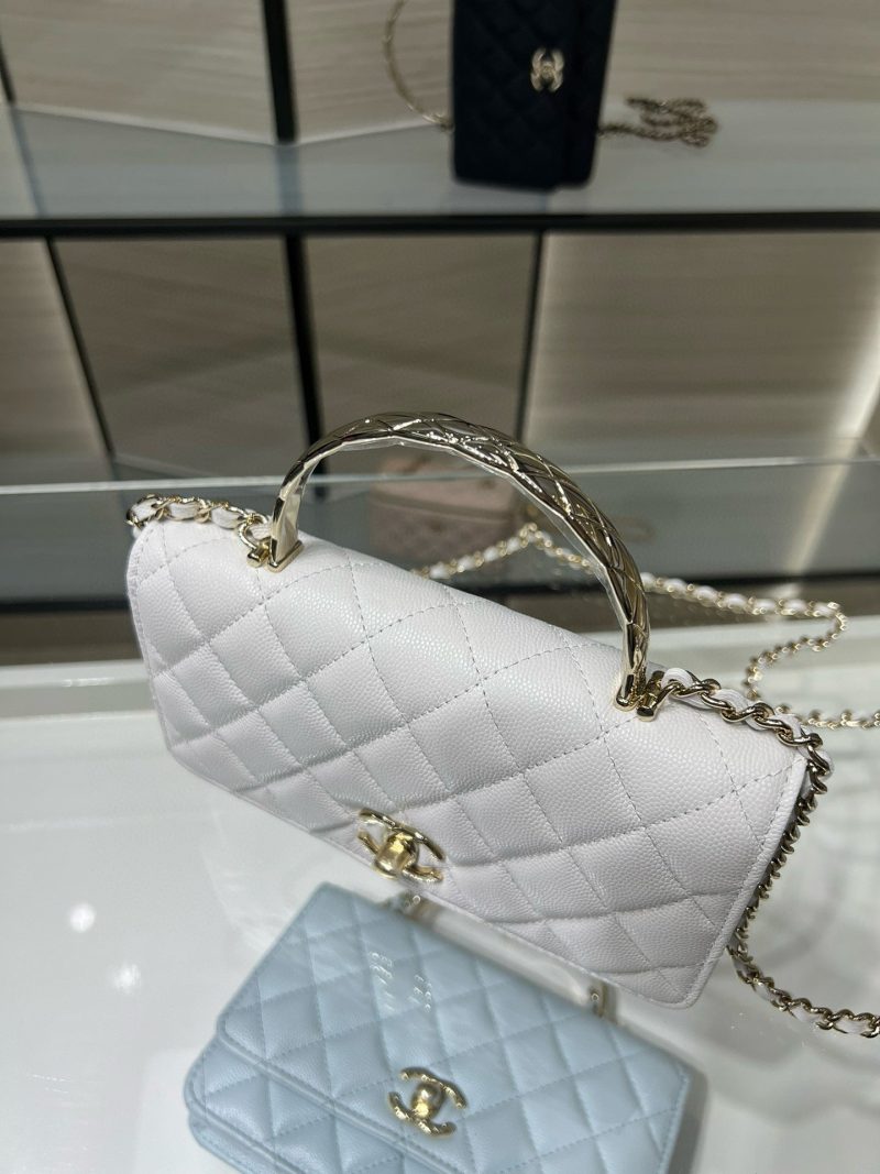 cc 25S Woc Top Handle 19cm White Grained Calfskin Light Gold Hardware