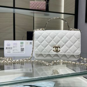 cc 25S Woc Top Handle 19cm White Grained Calfskin Light Gold Hardware