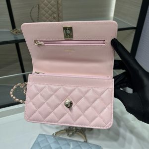 cc 25S Woc Top Handle 19cm Pink Grained Calfskin Light Gold Hardware