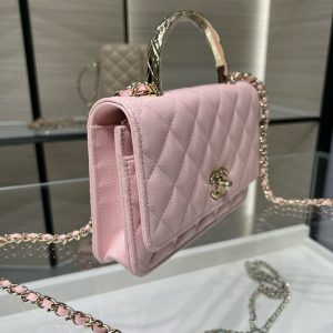cc 25S Woc Top Handle 19cm Pink Grained Calfskin Light Gold Hardware