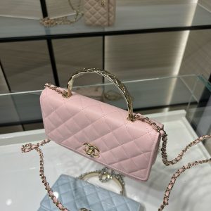 cc 25S Woc Top Handle 19cm Pink Grained Calfskin Light Gold Hardware