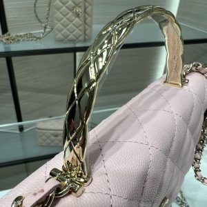 cc 25S Woc Top Handle 19cm Pink Grained Calfskin Light Gold Hardware
