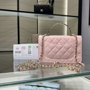 cc 25S Woc Top Handle 19cm Pink Grained Calfskin Light Gold Hardware