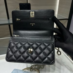 cc 25S Woc Top Handle 19cm Black Grained Calfskin Light Gold Hardware