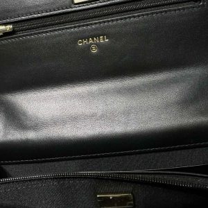 cc 25S Woc Top Handle 19cm Black Grained Calfskin Light Gold Hardware