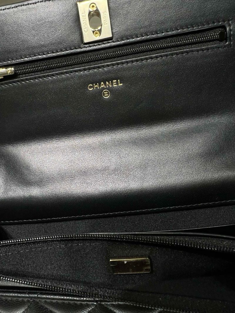 cc 25S Woc Top Handle 19cm Black Grained Calfskin Light Gold Hardware