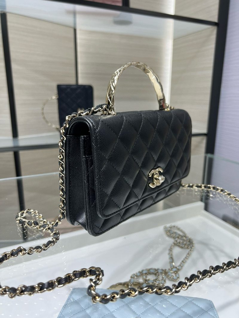 cc 25S Woc Top Handle 19cm Black Grained Calfskin Light Gold Hardware