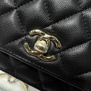 cc 25S Woc Top Handle 19cm Black Grained Calfskin Light Gold Hardware